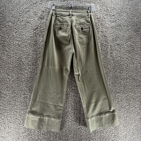 Anthropologie Chino Pants Women Size 0 Green Military Style Wide Leg Cotton Prep - Picture 6 of 11
